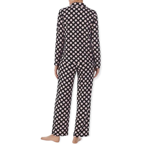 KATE SPADE Pajama Set Polka Dot Print Notch Collar Long Sleeve PJs pink Black - Picture 5 of 10